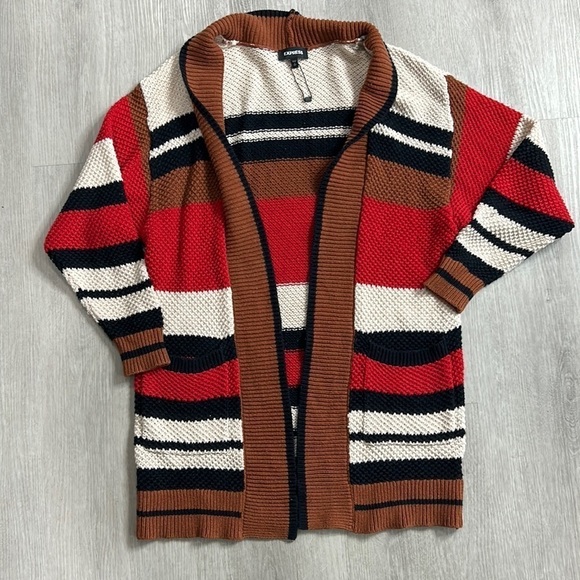 Express • color block open front knit cardigan - Picture 6 of 10